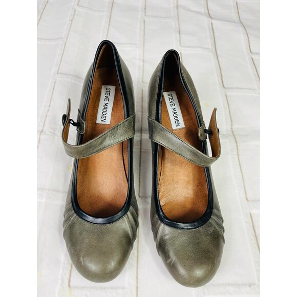 Steve Madden gray leather mary jane pumps heels sz 38.5 - Picture 8 of 9